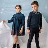 Textured Knit Sweater with Neck Stripe