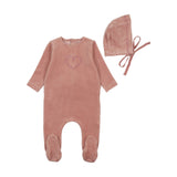 Girls Lovely Loops Velour Footie & Bonnet