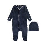 Navy Velour Piped Footie