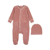 Dusty Pink Velour Piped Footie