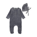 Boys Lovely Loops Velour Footie & Bonnet