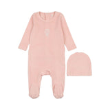 Pink Velour Embroidered Footie