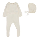 Cream Dotty Knit Footie Set