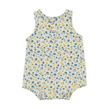 White Floral Printed Denim Romper