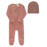 Girls Velour Plaid Bear Collection Footie