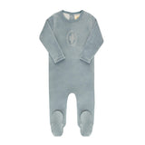 Blue Velour Center Floral Collection Footie
