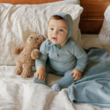 Blue Velour Center Floral Collection Footie