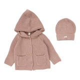 Hooded Chunky Knit Cardigan & Beanie