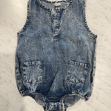 Piping Printed Denim Romper