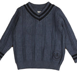 Textured Knit Sweater with Neck Stripe