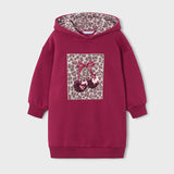 Cherry Print Fleece Hooded Sweatshirt Dress