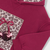 Cherry Print Fleece Hooded Sweatshirt Dress