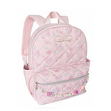 Floral Print Quilted Large Backpack with Pearl Charm