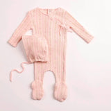 Pink Linear Floral Wrap Footie + Beanie
