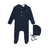Navy Variegated Ribbed Romper & Cardigan Set