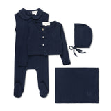 Navy Variegated Ribbed Romper & Cardigan Set