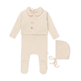 Sand Variegated Ribbed Romper & Cardigan Set