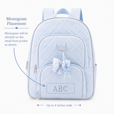 Bow Print Quilted Large Backpack with Charm