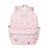 Floral Print Quilted Large Backpack with Pearl Charm