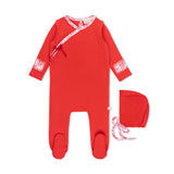 Red Inside Seams Patch Footie + Bonnet