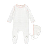 Pink Striped Floral Footie + Bonnet
