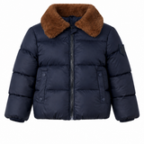 Baby Boys Navy Down Puffer Coat with Sherpa Collar