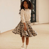 Pleat Peter Pan Collar Blouse & Leopard Flare Skirt Set