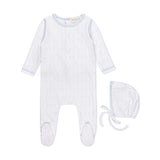 Blue Striped Floral Footie + Bonnet