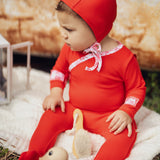 Red Inside Seams Patch Footie + Bonnet