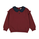 Sweet Campaign Denim Collar Ruffle Sweatshirt