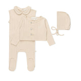 Sand Variegated Ribbed Romper & Cardigan Set