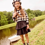 Casual Argyle Cropped Sweatshirt & Lp Doll Patch Tiered Skirt