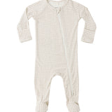 Oat Gingham Bamboo Zip Footie