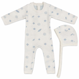 Blue KB Logo Knit Romper & Hat Set
