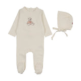 Cream/Pink Sweet Bear Footie