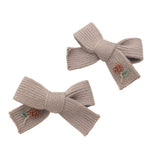 Josie Floral Embroidered Ribbed Knit Double Clip Set