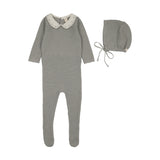 Light Blue Embroidered Knit Collar Footie