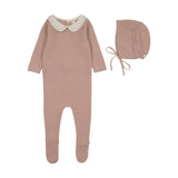Dusty Pink Embroidered Knit Collar Footie