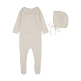 Cream/Pink Embroidered Knit Collar Footie