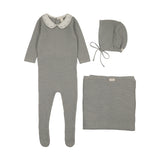 Light Blue Embroidered Knit Collar Footie