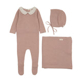 Dusty Pink Embroidered Knit Collar Footie