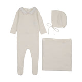 Cream/Pink Embroidered Knit Collar Footie