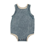 Piping Printed Denim Romper