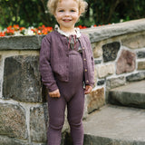 Home Garden Lace Trim Collared Blouse & Knit Suspender Leggings Set