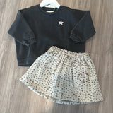 Elastic Waist Grey and Black Floral Skirt