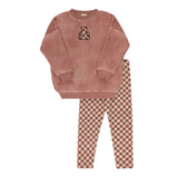 Girls Velour Plaid Bear Collection Sweatshirt & Leggings Set