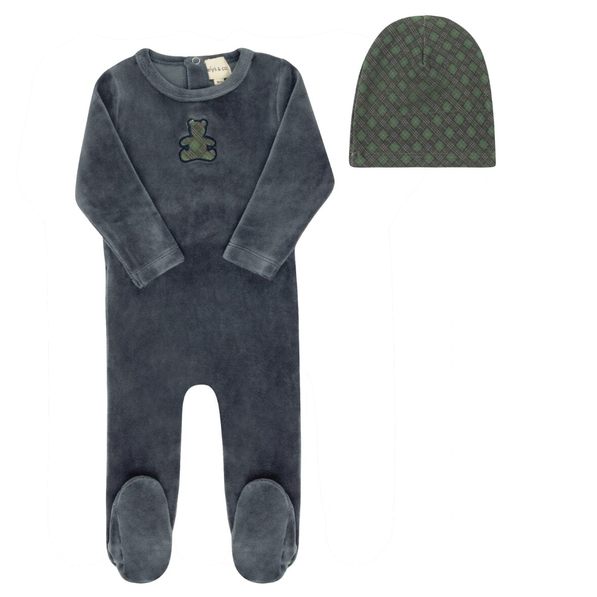 Boys Velour Plaid Bear Collection Footie