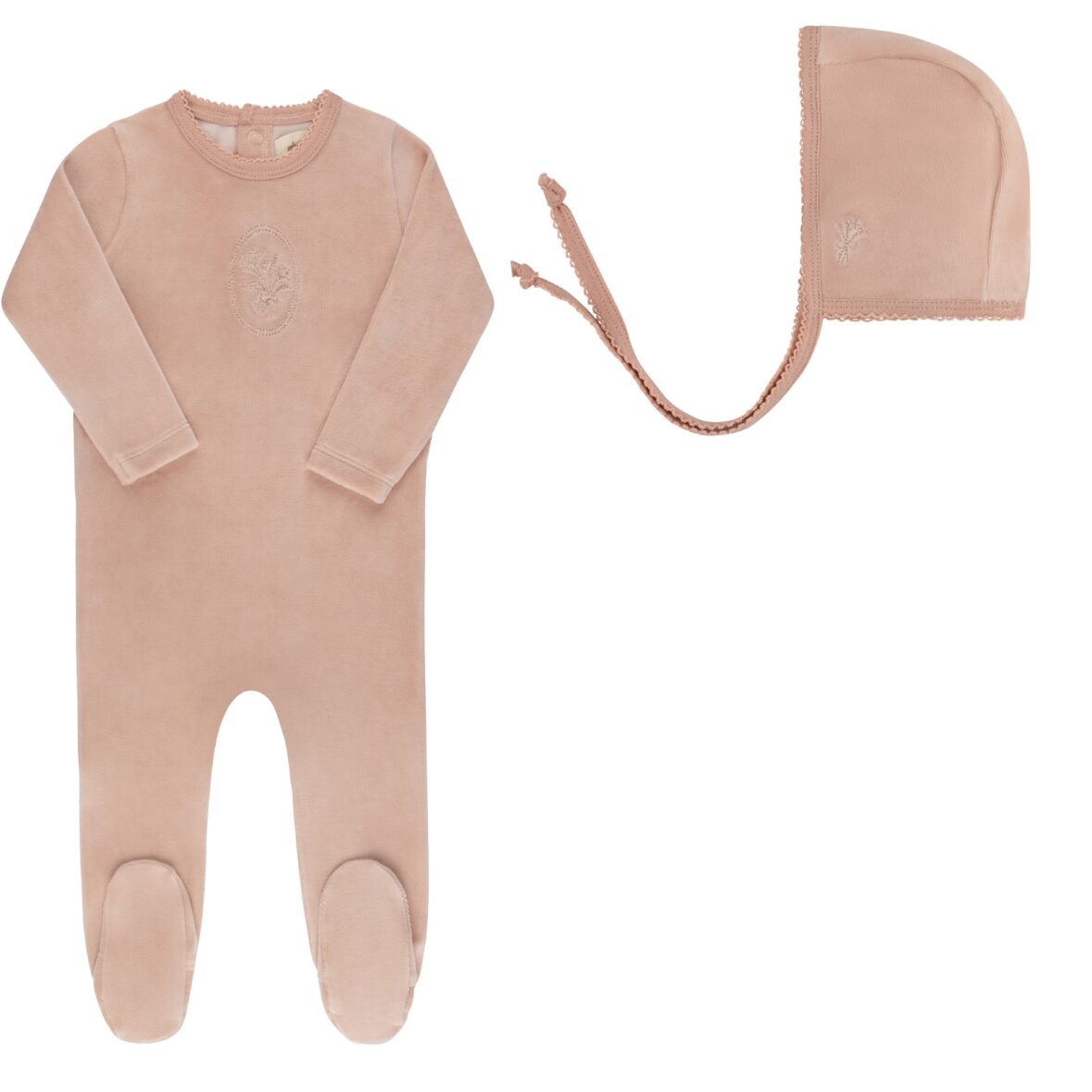 Pink Velour Center Floral Collection Footie
