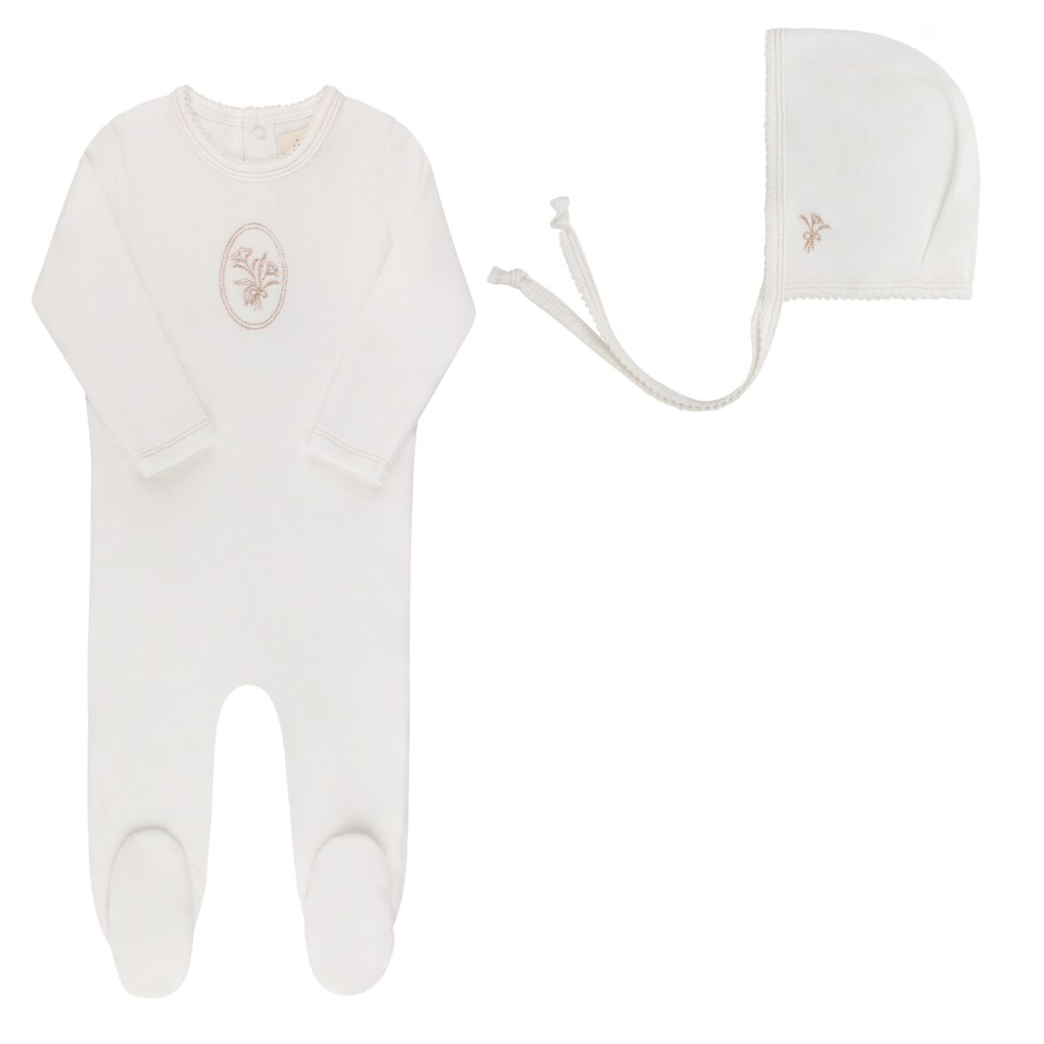 Pink Velour Center Floral Collection Footie