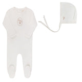 Pink Velour Center Floral Collection Footie